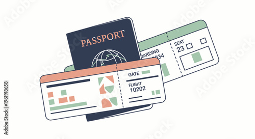 Travel documents on a white background.