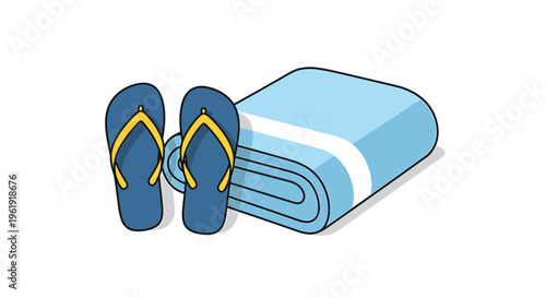 a blue towel and flip flops.
