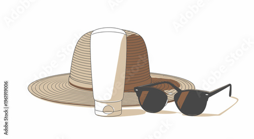 Summer vacation accessories illustration.