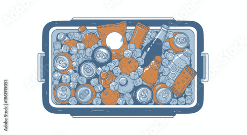 A cooler filled with assorted canned drinks.