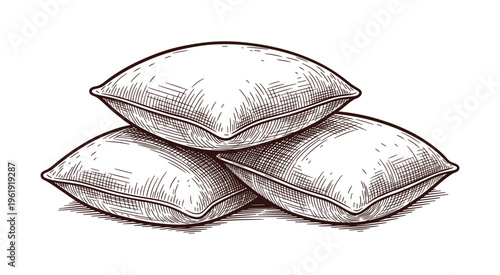 Pile of plush cushions or pillows vector illustration sketch.