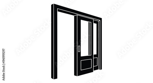 Black outline of an open sliding door minimalist design silhouette