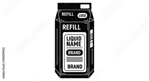 Black carton packaging design with refill text a striking silhouette