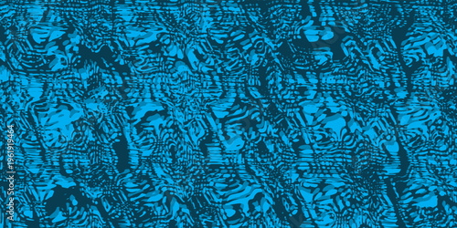 Abstract Blue Glitch Texture with Organic Liquid Patterns and Dark Background