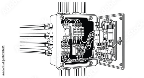 Detailed illustration of an electrical junction box with wiring silhouette