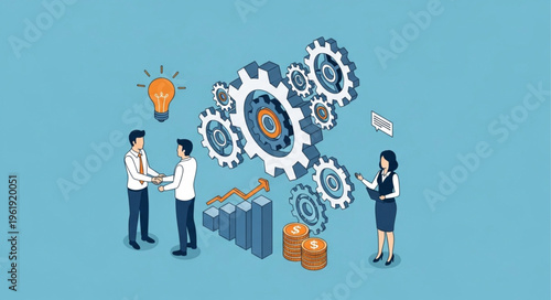 Business Collaboration and Innovation - Teamwork, Gears, and Growth.