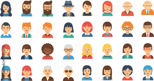 People Avatar Collection with Diverse Ages Male and Female Characters Family Profiles Generational Faces and Flat Vector Illustration Design.
