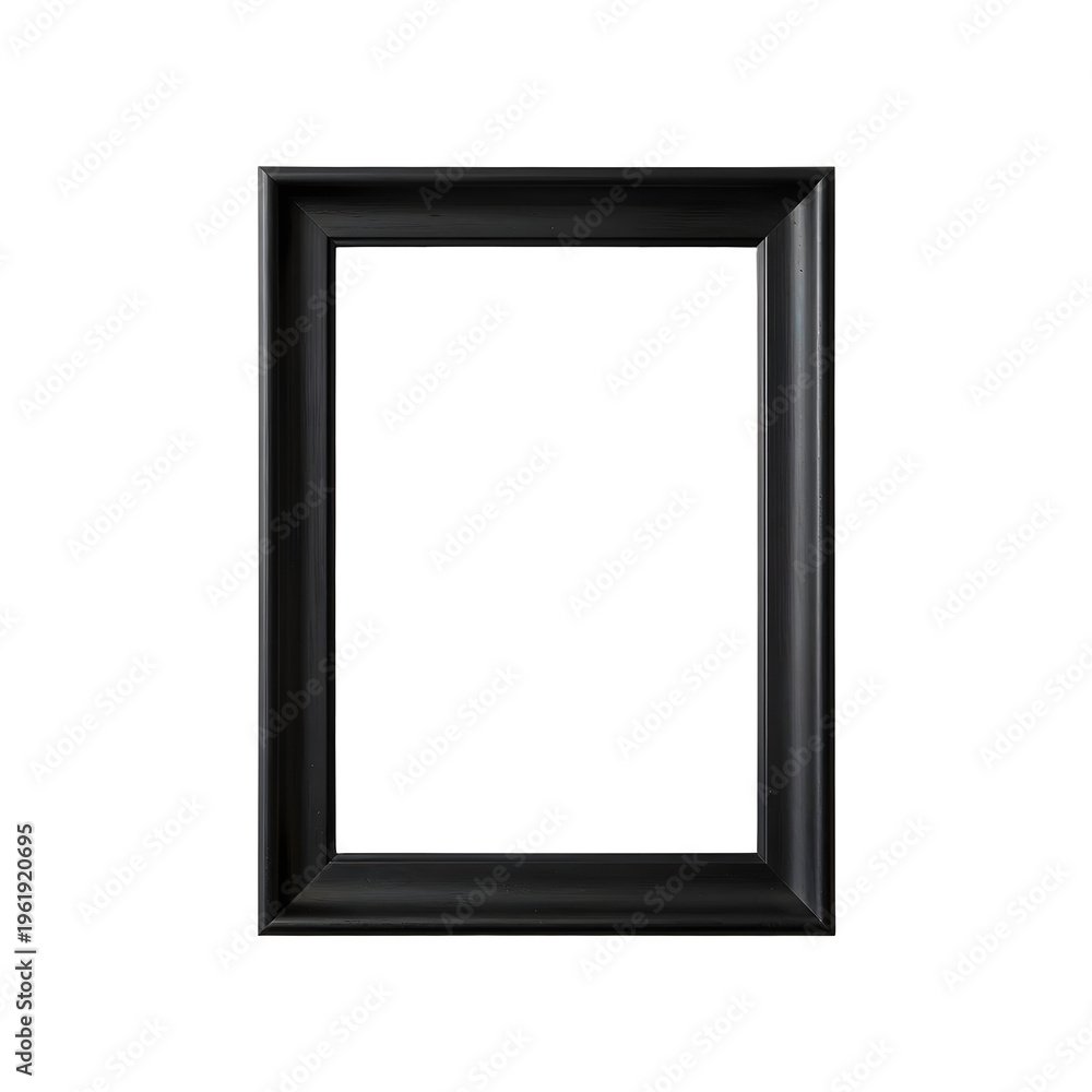 Fototapeta premium Formal black picture frame stands elegantly against a clean white background, portrait orientation