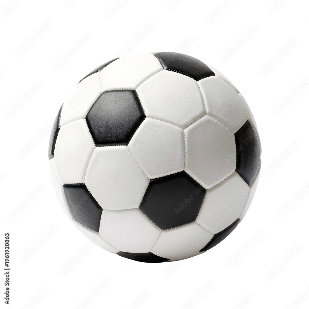 Naklejka premium Classic soccer ball with traditional black and white pattern isolated on white background