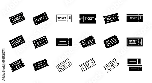 Collection of Black and White Ticket Icons, Vector Set