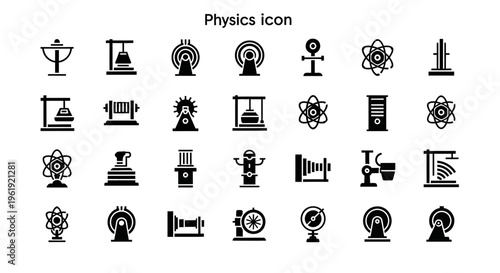 Physics Icons Set: Science and Education Symbols, Vector Illustration
