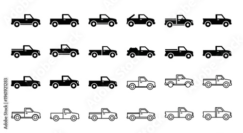Collection of Pickup Truck Icons: Diverse Styles and Angles