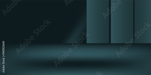 Abstract geometry studio scene with shadow and light. Blue background for luxury product display showroom mockup. Minimal interior aesthetic with empty space, geometric line, square, corner