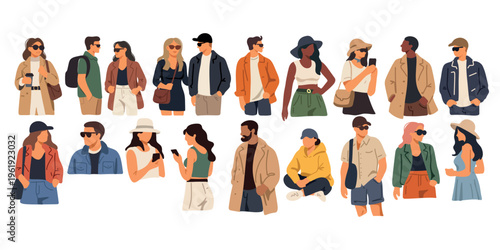 diverse young adults full body in casual and urban style