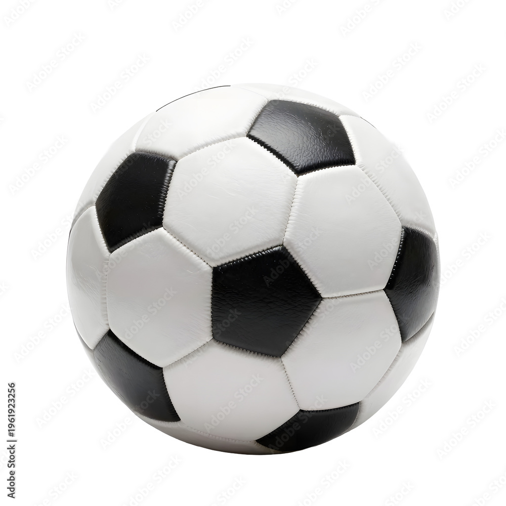 Fototapeta premium Close-up of a classic black and white soccer ball on a clean white background