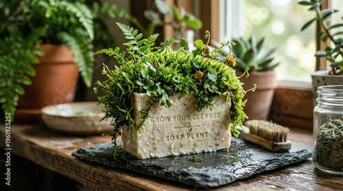 Fresh Soap Plant Surrounded by Greenery in Rustic Indoor Space