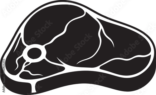 Black silhouette of raw steak meat with marbling isolated on transparent background vector illustration.