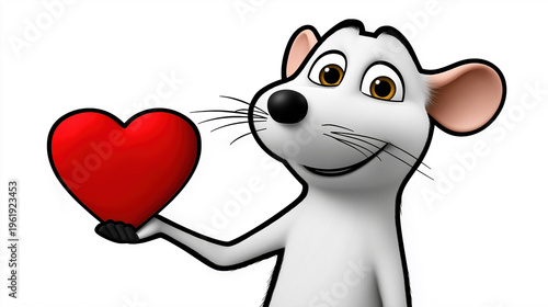 Cute cartoon mouse holding red heart love mascot character illustration
