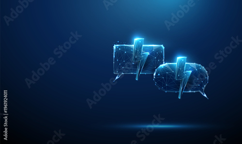 3d two speech bubbles with lightning bolts. Instant messaging exchange, rapid dialogue, high-speed communication, real-time interaction, urgent notifications concept.