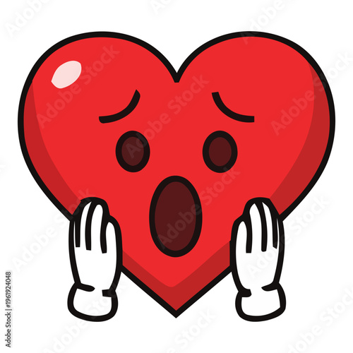 Surprised Red Heart Character Illustration with Hands and Expressive Face