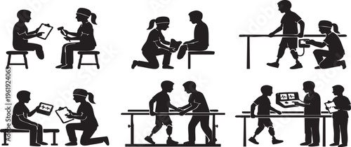 Prosthetic Limb Fitting Vector Silhouette Session for Adolescent Patient