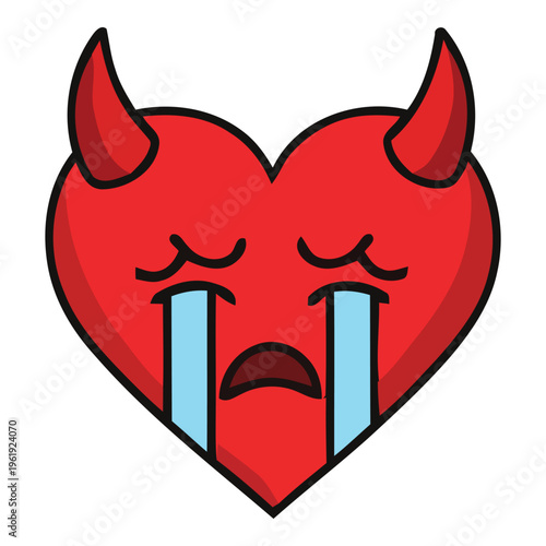 Crying devil heart with horns and tears