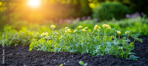 Vibrant Blossoming Flowers in a Lush Summer Garden Bed, Showcasing Colorful Blooms Under Sunshine