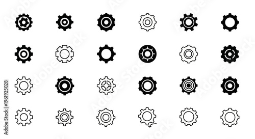 Set of Gear Icons, Cogwheel Symbols, Mechanical Components, Engineering and Industry Elements