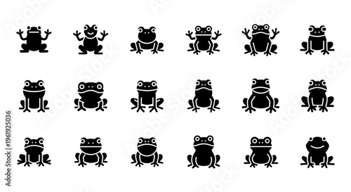 Collection of Frog Icons: Diverse Silhouettes for Wildlife and Nature Themes