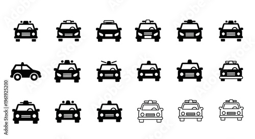 Police Car Icons Set: Various Police Vehicles and Emergency Services Symbols