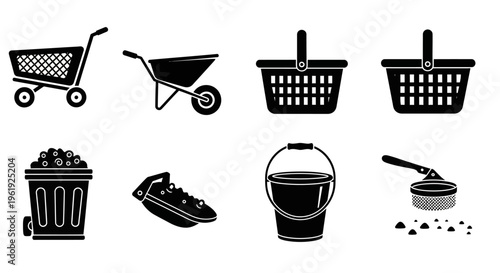 Collection of household and garden tools and items icons