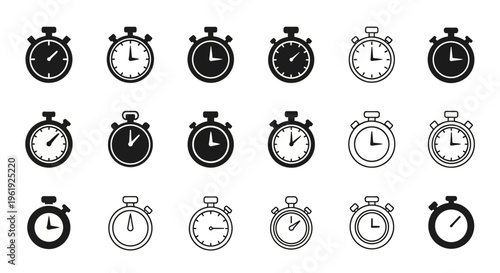 Stopwatch Icons Set: Vintage and Modern Time Measurement Symbols