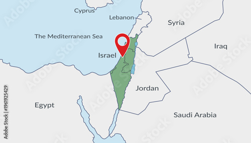 Israel location on the Middle East map with pin location marker4. Vector flat template.