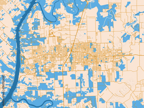Street map of Puerto Eldorado, Argentina in gold and blue map palette