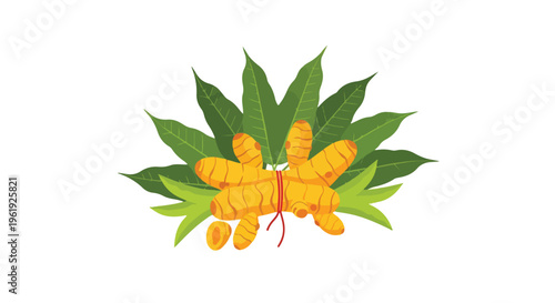 Illustration of vibrant orange silkworms on green leaves, symbolizing Tamil New Year, against a clean white background with a focus on traditional culture and nature.