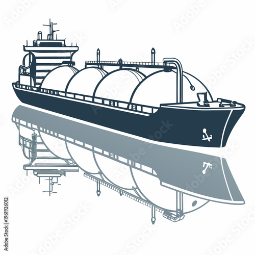 Vector illustration of a large cargo ship or tanker with reflection for maritime and transportation concepts