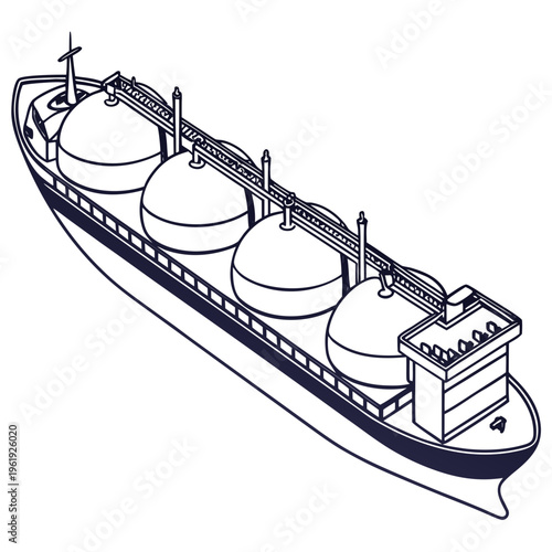 Vector illustration of a cargo ship with large storage tanks on deck