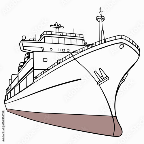 A large cargo ship or freighter with a brown hull and white superstructure