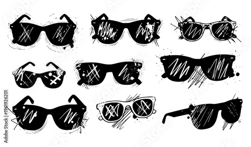 Collection of grunge style sunglasses illustrations