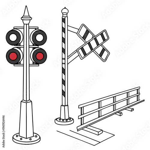 Fotografie Railway crossing signs and traffic light on for transportation and infrastructur
