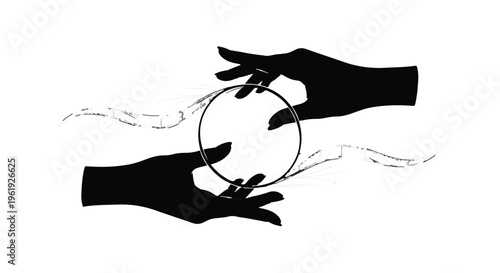 Elegant hands delicately hold a glowing circular object, suggesting magic or creation.