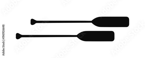 Pair of rowing oars in black silhouette. Nautical marine icon for sport and boating design