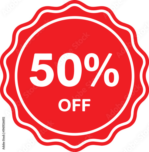 50 percent off discount badge or sticker