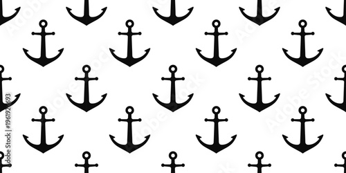 Seamless nautical anchor pattern in black and white. Marine maritime print for fabric, wallpaper and wrapping