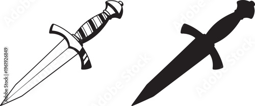 Two daggers in different shading styles on white background