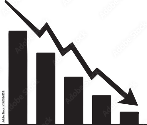 A declining trend graph showing a decrease in values over time with a downward arrow