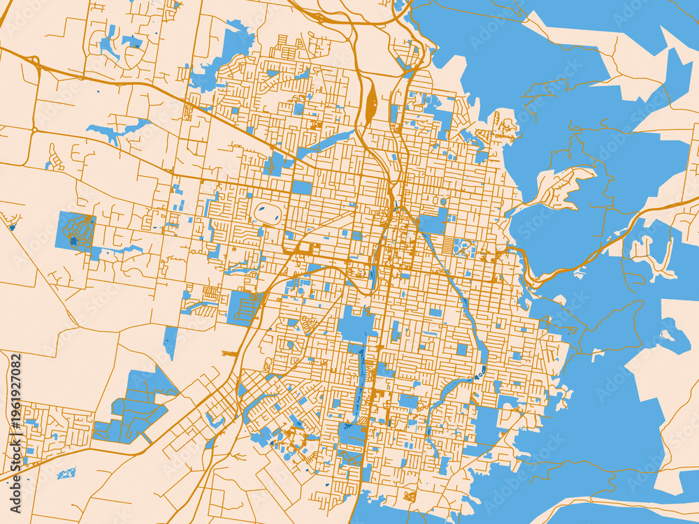 Fototapeta premium City map of Toowoomba, Australia – gold and blue map palette