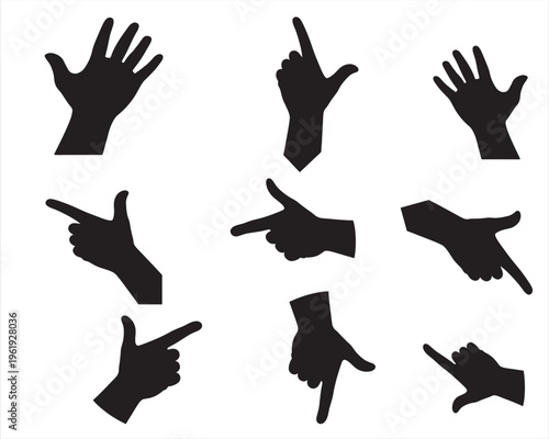 Collection of black hand silhouettes with various finger positions and gestures.