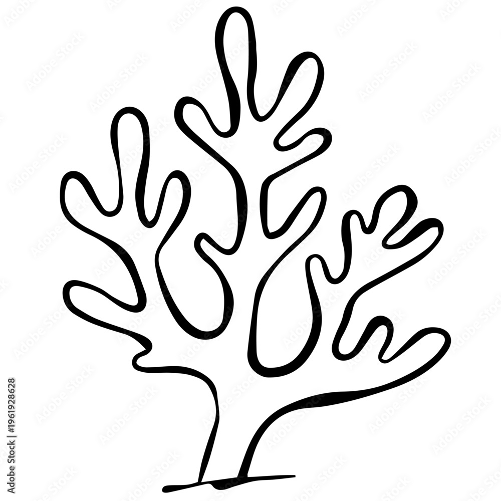 Obraz premium Minimalist Coral Line Art Illustration – Simple Ocean Reef Outline Drawing