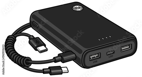 Black portable power bank charger device.